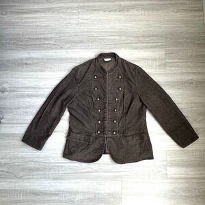 Military Inspired Brown Soft Corduroy Blazer Jacket Band Collar 16 Academia Y2K